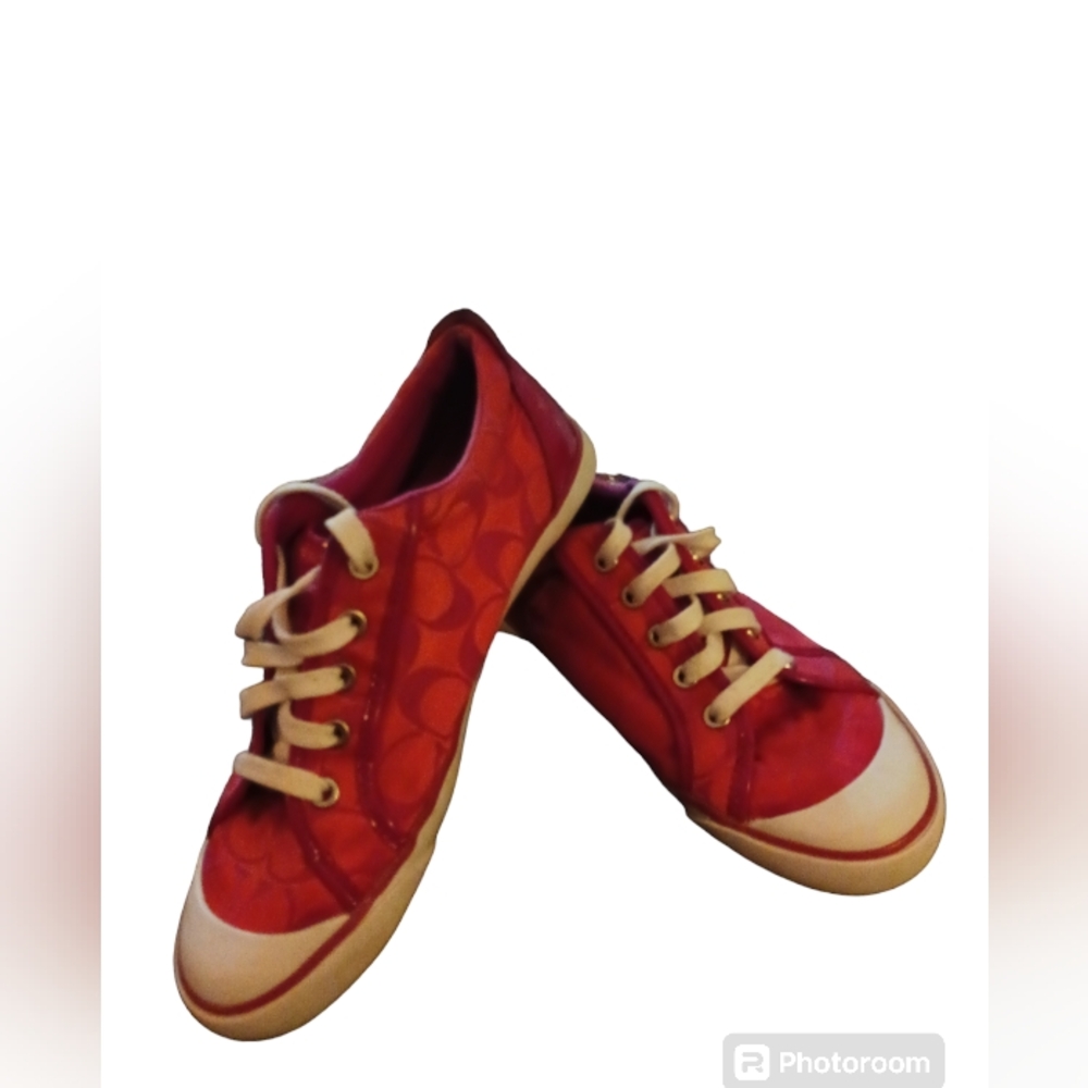 COACH Barrett canvas and leather sneakers. Womens.  Size 9B.   Hot Pink.
